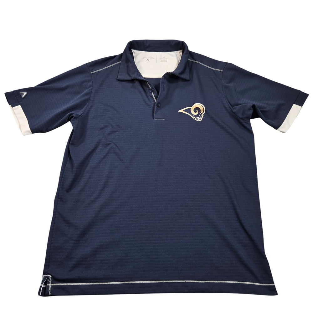 LA Rams Polo Shirt Mens Medium Blue NFL Football Short Sleeve Logo Antigua